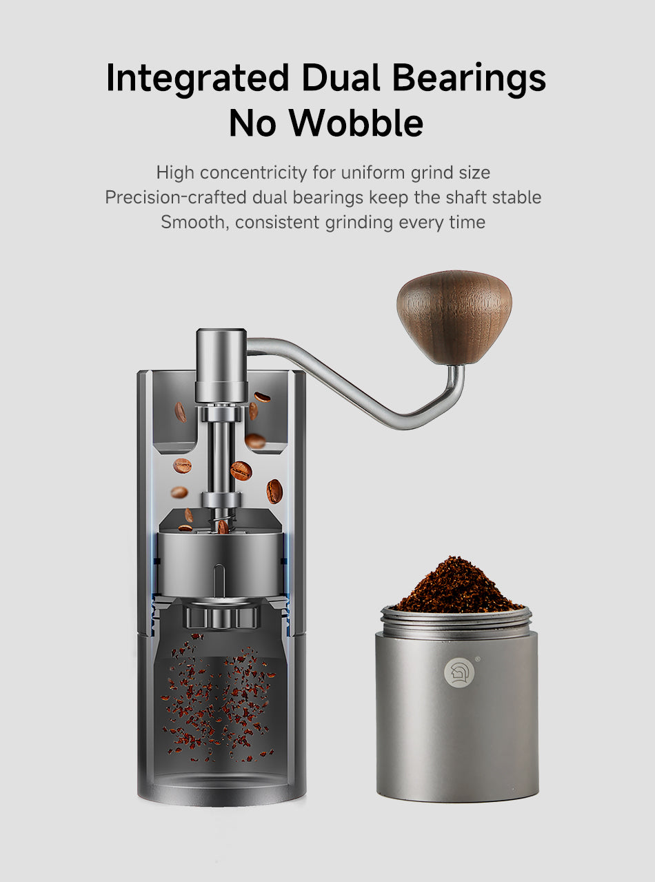 Integrated Dual Bearings – No Wobble.
● High concentricity for uniform grind size
● Precision-crafted dual bearings keep the shaft stable
● Smooth, consistent grinding every time