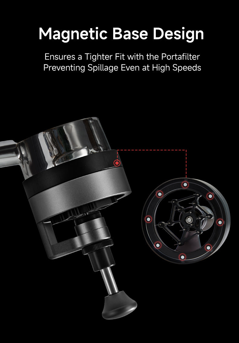 Magnetic Base Design 
–Ensures a Tighter Fit with the Portafilter, Preventing Spillage Even at High Speeds