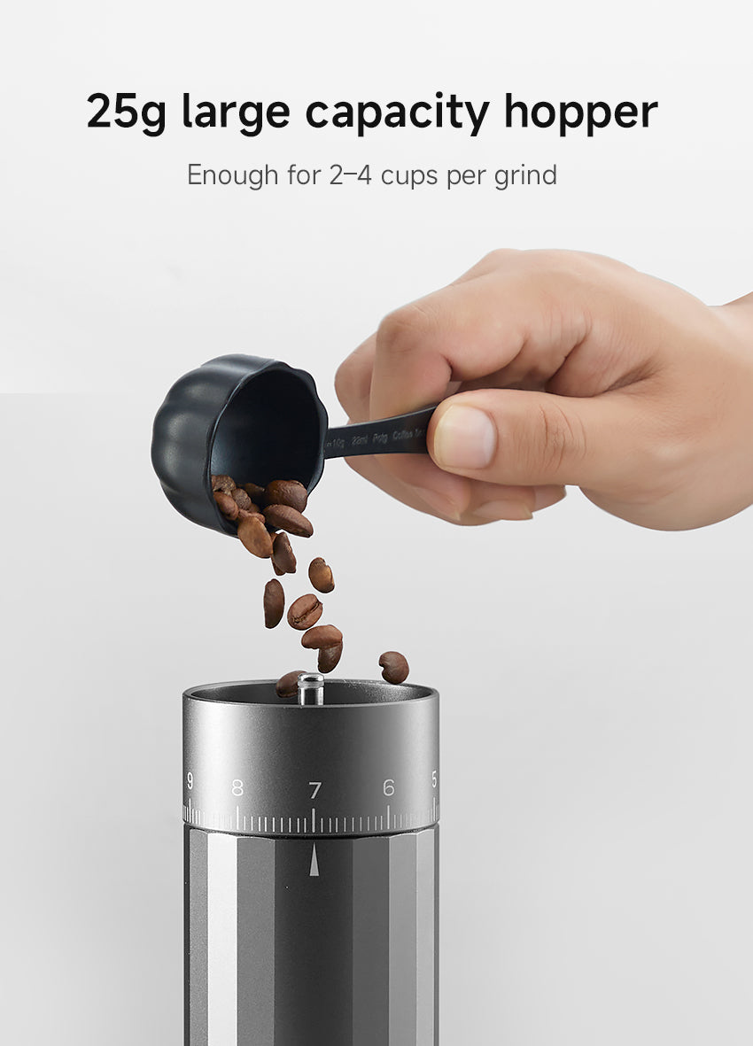 25g large capacity hopper
Enough for 2–4 cups per grind