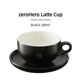zeroHero 280ml Ceramic Latte Cup - Professional Barista Art Cup with C-Handle