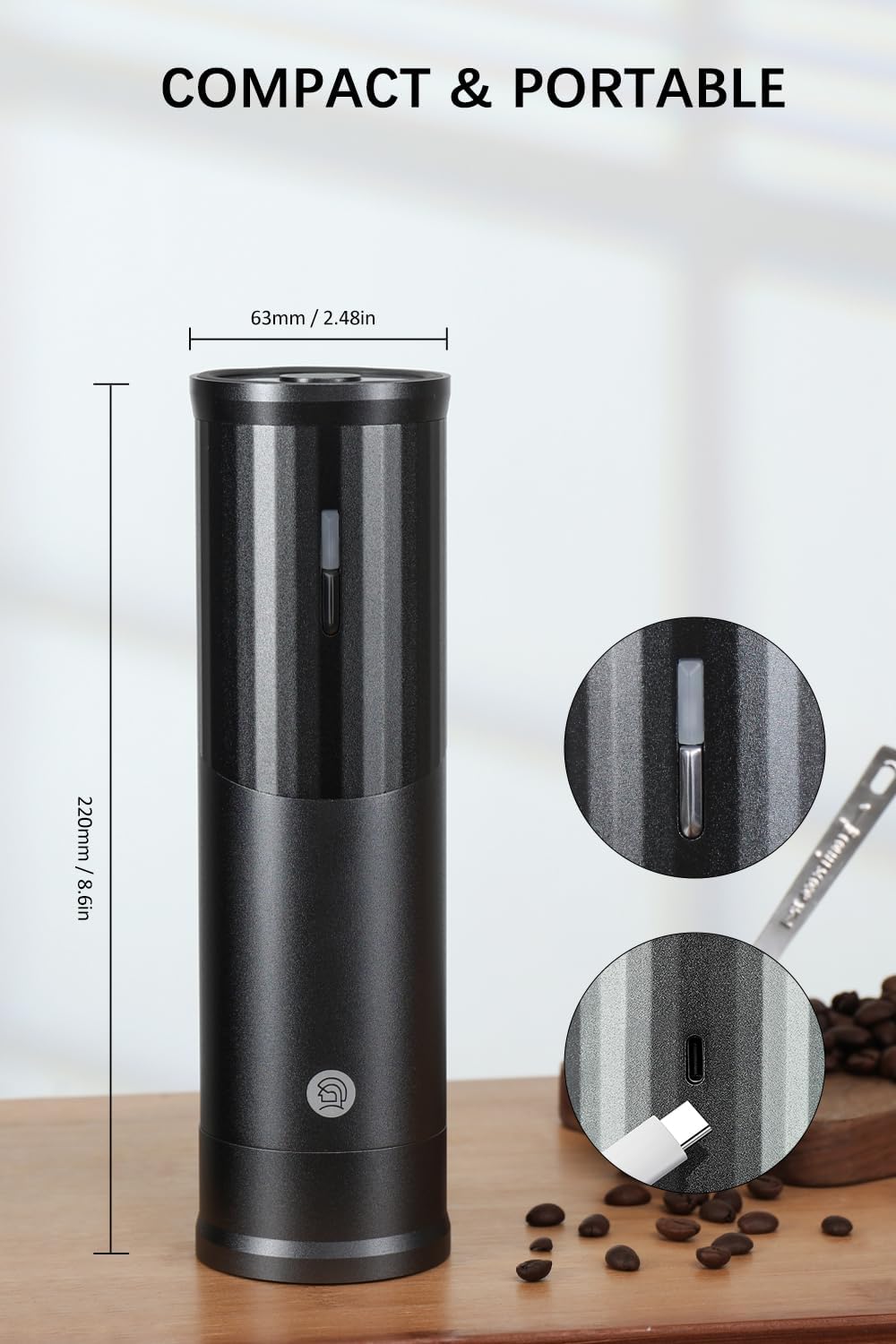 zeroHero Electric Coffee Grinder, Portable Burr Grinder Capacity 25g w/Magnetic Cover, Mute without Disturbing,External Adjustable Setting, Aluminum Alloy Body, 800mAh Battery for Home, Outdoor Black - zerohero