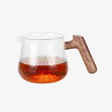 zeroHero Hammered Glass Coffee Server - Heat-Resistant Carafe with Walnut Handle
