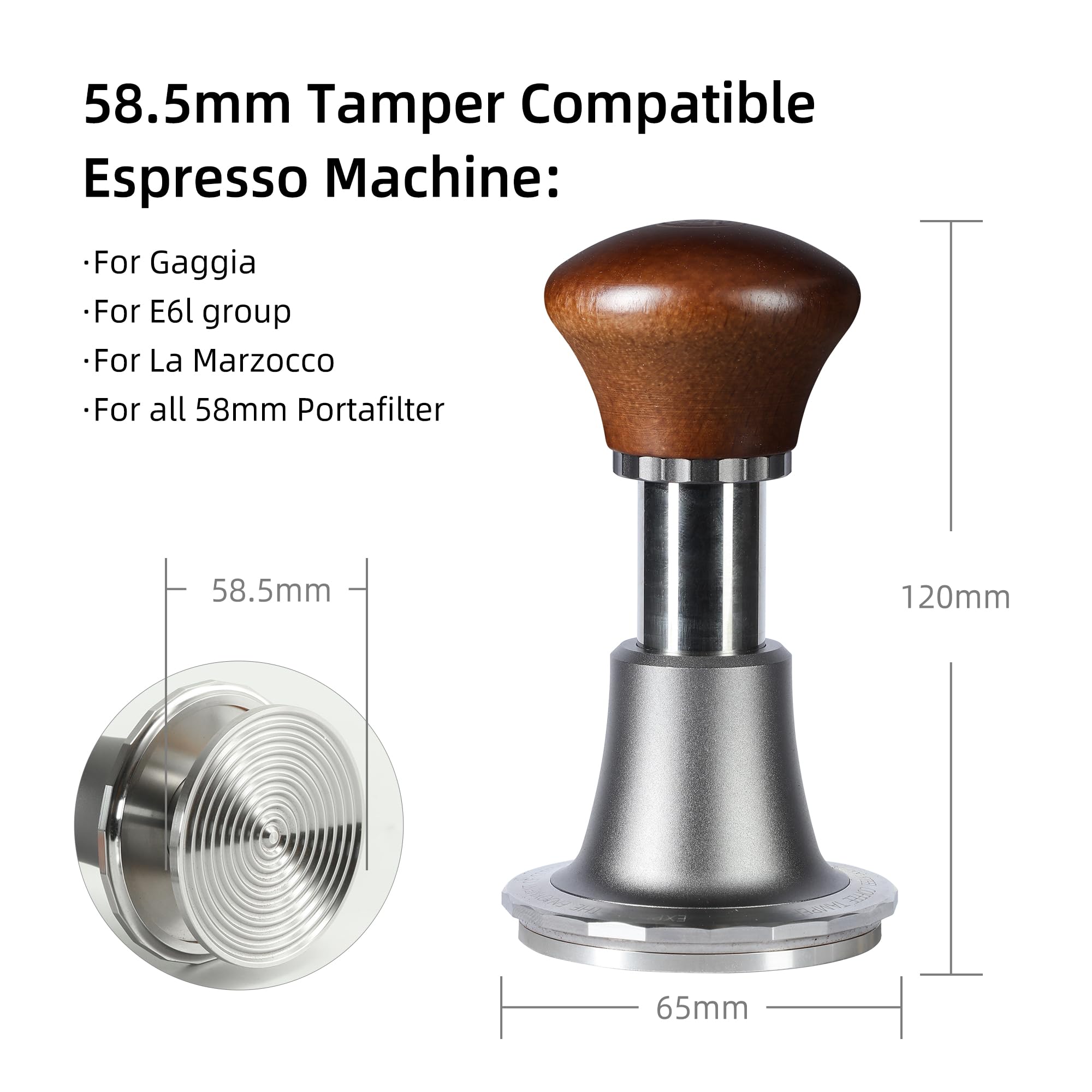 zeroHero 58.5mm Espresso Tamper, Calibrated Tamper with 30lbs Spring-Loaded Tamper,Premium Stainless Steel,Solid Wood,Stainless Steel Threaded Base Compatible with All 58mm Bottomless Portafilter - zerohero