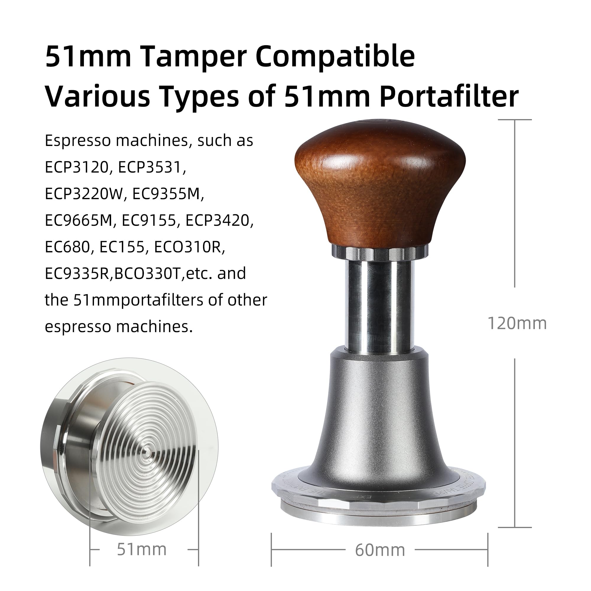 zeroHero 58.5mm Espresso Tamper, Calibrated Tamper with 30lbs Spring-Loaded Tamper,Premium Stainless Steel,Solid Wood,Stainless Steel Threaded Base Compatible with All 58mm Bottomless Portafilter - zerohero