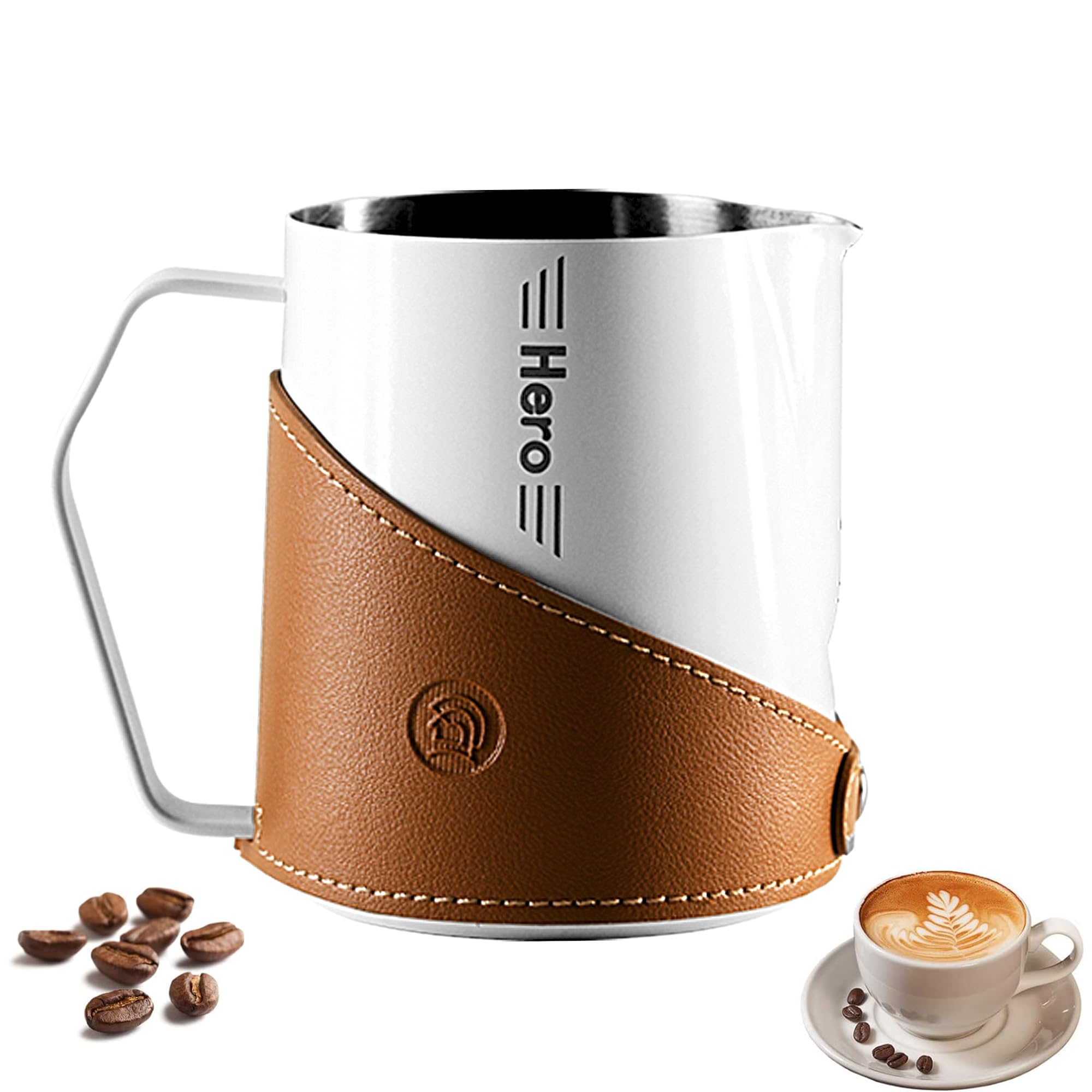 zeroHero Milk Frothing Pitcher 450ml/16oz 304 Stainless Steel Espresso Steaming Pitcher with PU Leather, Milk Frothing Jug,milk frother cup,Milk Jug Cup,Premium Barista Tools,Latte Art (Matte Black) - zerohero