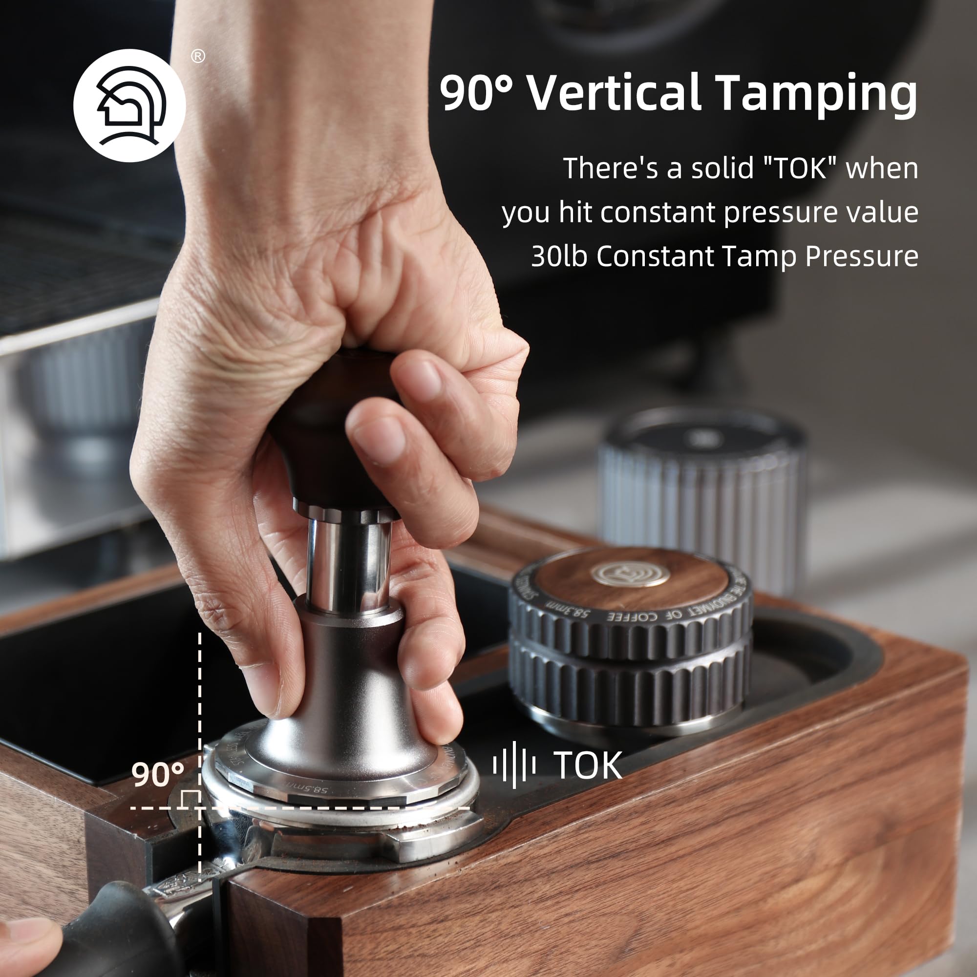 zeroHero 58.5mm Espresso Tamper, Calibrated Tamper with 30lbs Spring-Loaded Tamper,Premium Stainless Steel,Solid Wood,Stainless Steel Threaded Base Compatible with All 58mm Bottomless Portafilter - zerohero